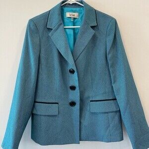 Women's Le Suit Vintage Size 10 Blazer EUC 2000s Y2K Aqua Blue Black Button
